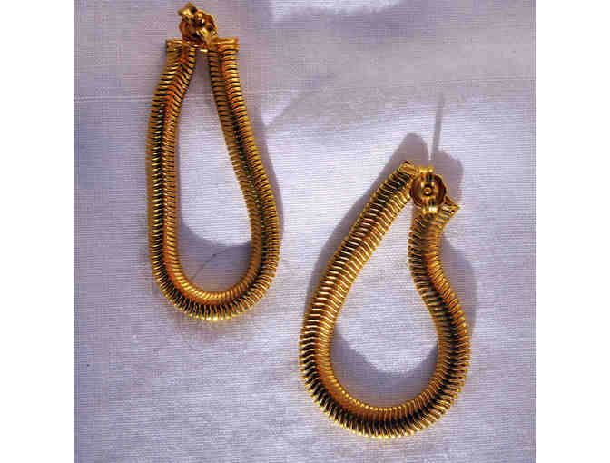 Two Gold Colored Flat Link Bracelets with Matching Gold Colored Earrings