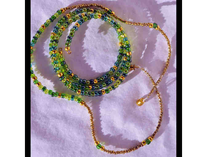 Green Glass Bead Necklace/Bracelet Set, Triple Strand Bead Necklace, Green Bead Necklace