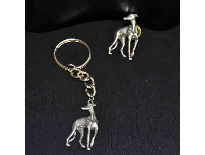 Metal Greyhound Keychain and Lapel Pin Set