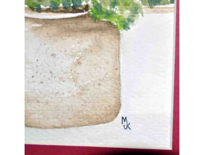 Watercolor - Geraniums In A Pot - Matted/Unframed - Original by Marlene Koch