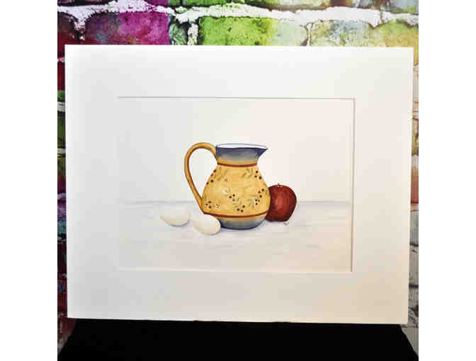 Watercolor - Pitcher, Eggs, and Apple - Matted/Unframe - Original by Marlene Koch