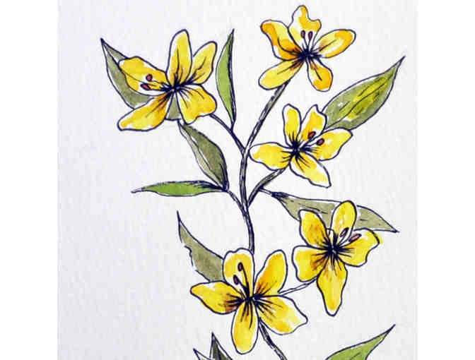 Watercolor - Yellow Flowers On Vine - Matted/Unframed - Original by Marlene Koch