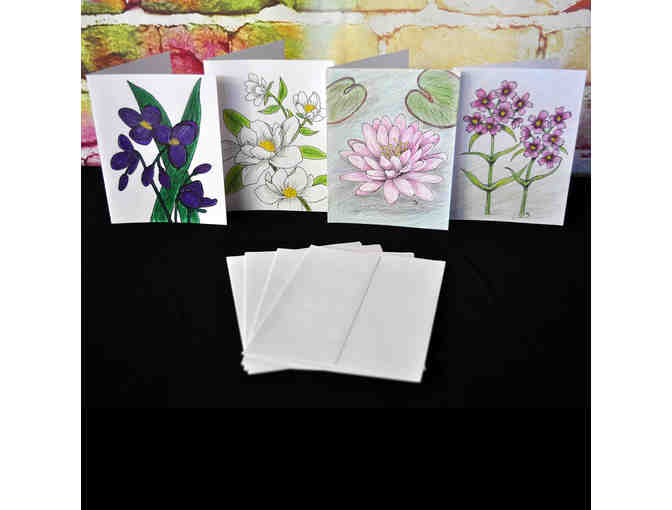 Note Cards (4) With Original Watercolor Flowers - Blank Inside