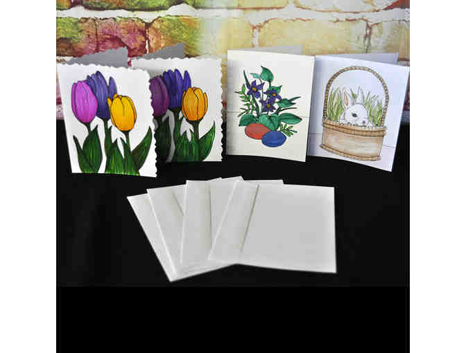 Note Cards (4) With Original Watercolor Flowers and Bunny - Blank Inside