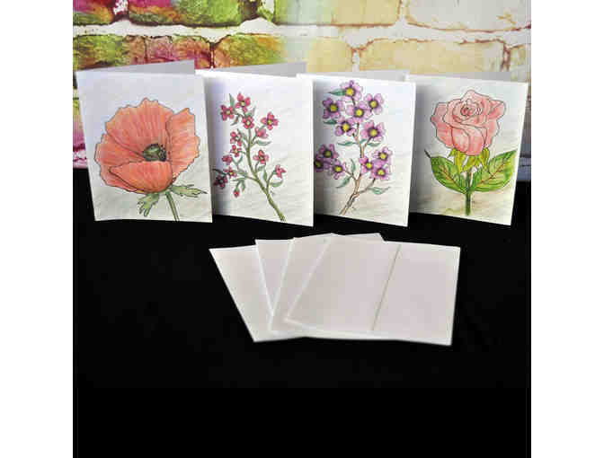 Note Cards (4) With Original Watercolor Flowers - Blank Inside