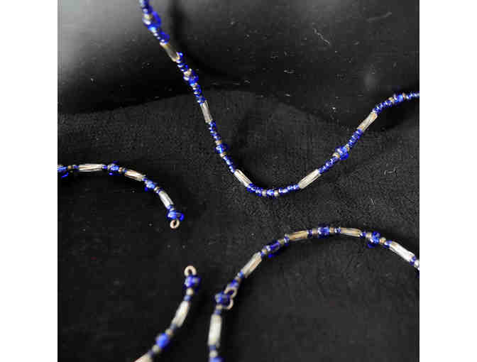 Vintage Blue Beaded Necklace and Two Coil Bracelets