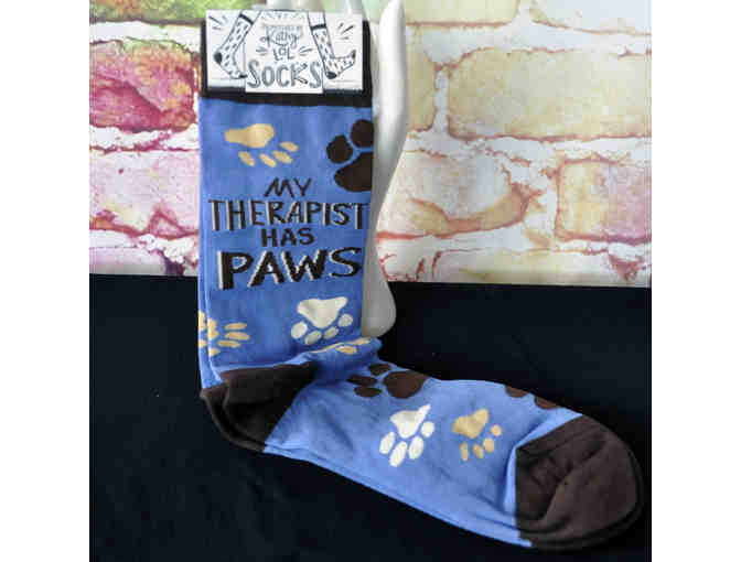 Sox - Blue With 'My Therapist Has Paws' Design (Pair #1)