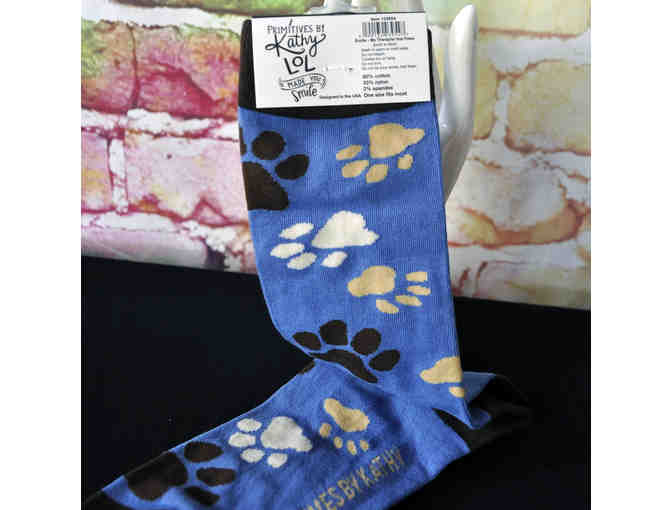 Sox - Blue With 'My Therapist Has Paws' Design (Pair #1)