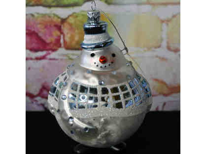 Snowman Holiday Ornament - Glass With Flocked Design