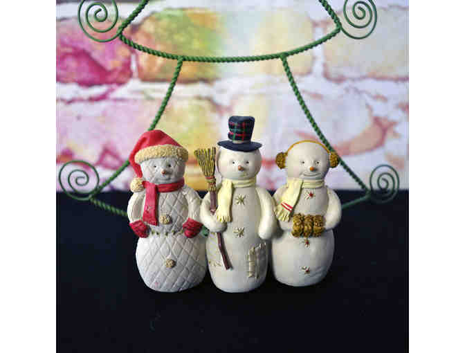 Snowmen and Green Wire Christmas Tree Napkin/Note/Recipe Holder