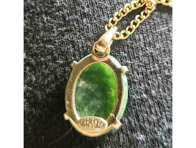 Necklace and Bracelet With Jade Colored Stones, Tennis-Style Bracelet, and Gold Flower Pin