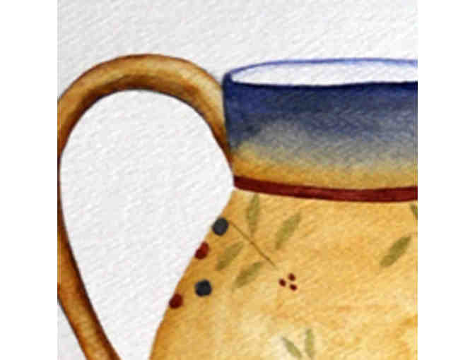 Watercolor - Pitcher, Eggs, and Apple - Matted/Unframe - Original by Marlene Koch