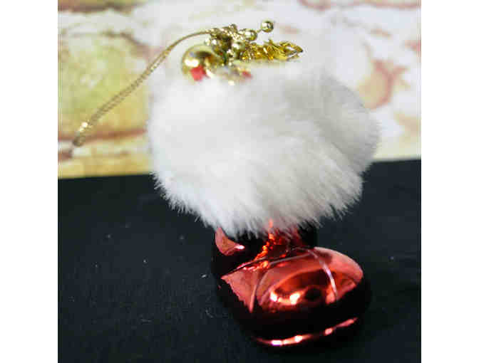 Santa Boot Holiday Ornament With Fake Fur