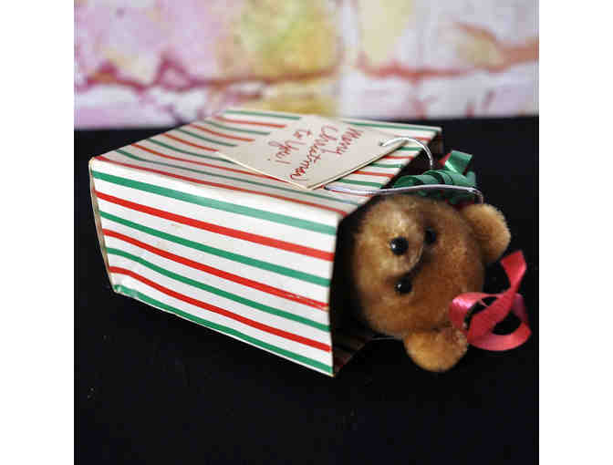 Vintage Eden Teddy Bear In A Gift Bag Christmas Ornament