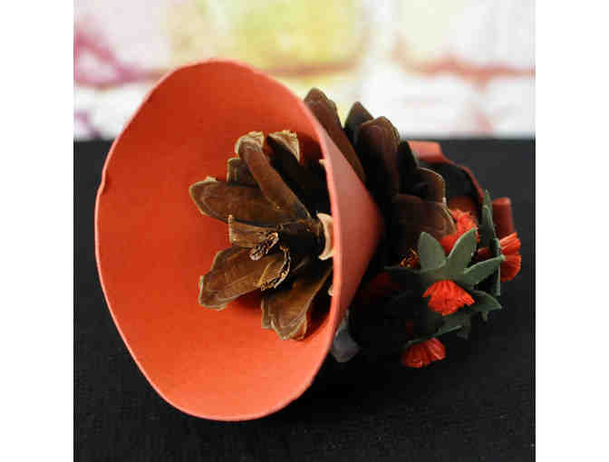 Wooden and Pine Cone Statue of Girl with Wooden Cardinal Ornament