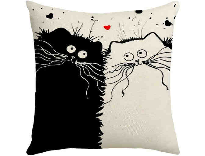 Cartoon Cats Throw Pillow - Black and Cream