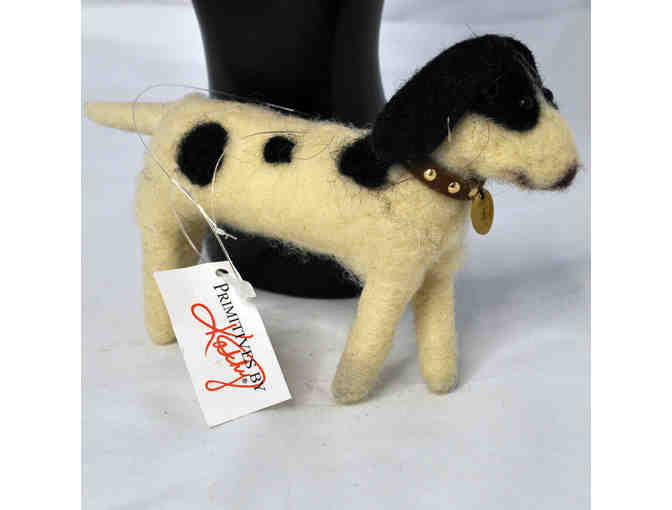 White & Black Hound With Collar and Tag - Needle Felted Figurine - by Primatives by Kathy