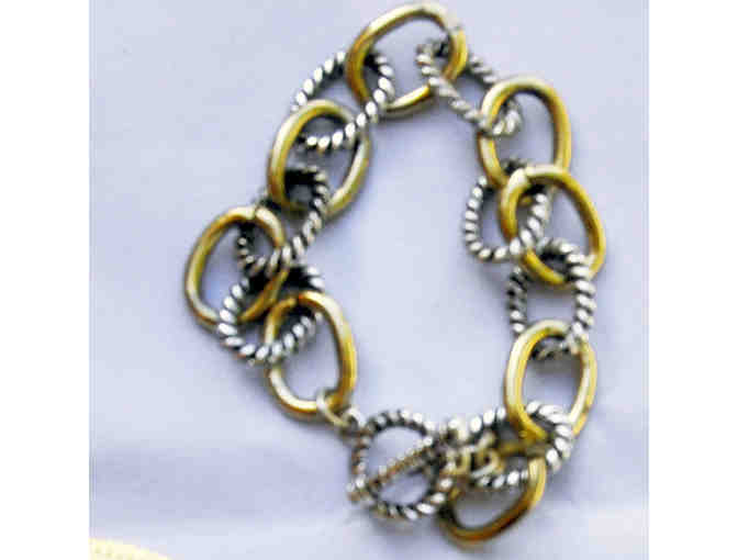 Gold and Silver Colored Metal Link Bracelet and Post Earrings