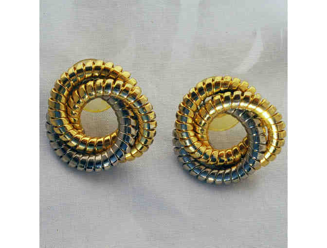 Gold and Silver Colored Metal Link Bracelet and Post Earrings