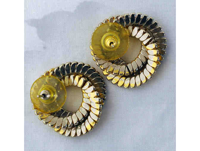 Gold and Silver Colored Metal Link Bracelet and Post Earrings