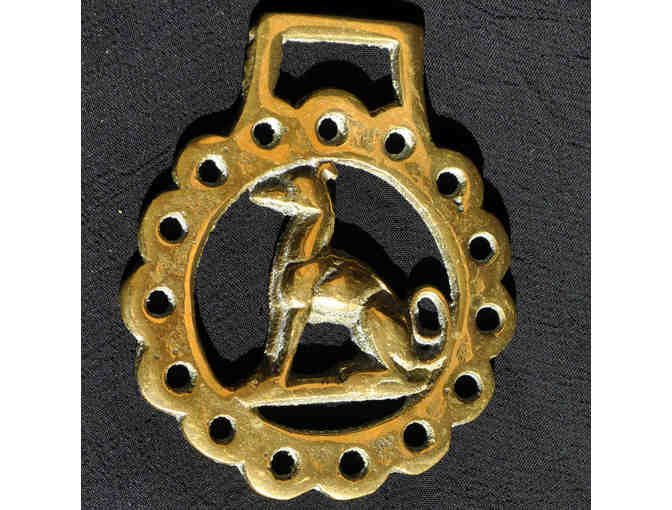 Two Vintage Brass Bridle or Harness Medallions - Greyhound Design - Slightly Differ Sizes