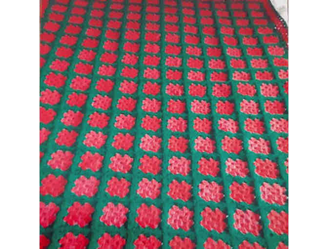 Handmade, Red and Green Crocheted Afghan - 51' x 39'