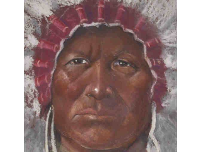 Native American Man In Head Dress - Original Pastel Drawing on Brown Art Paper