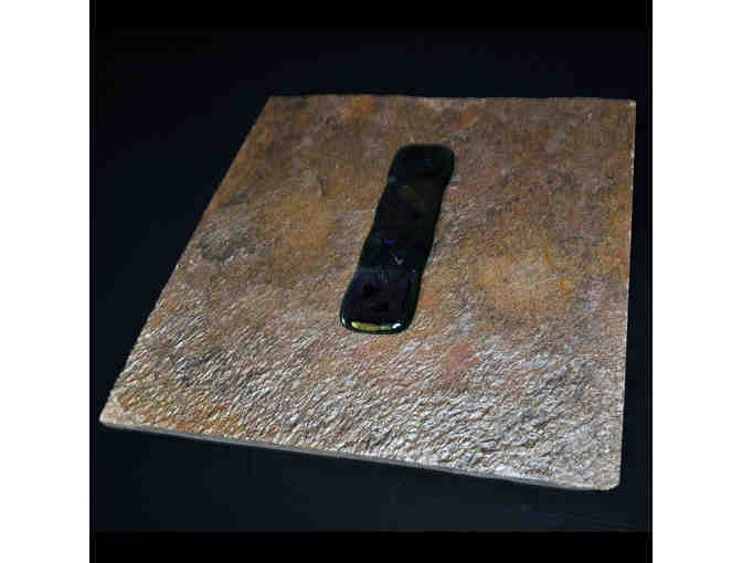 Heavy Stone Tile With Blue/Green Melted Glass Accent