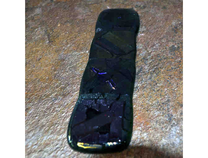 Heavy Stone Tile With Blue/Green Melted Glass Accent