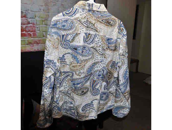 Chico's Women's Blue Paisley Shirt - Size 3 - 100% Cotton - Long Sleeve