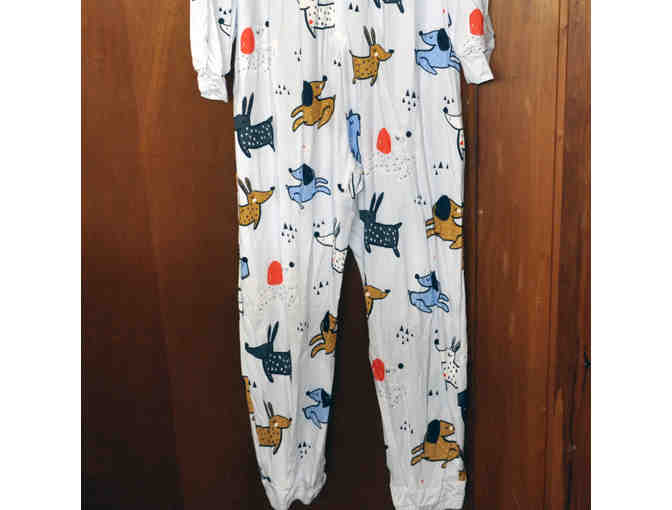 Off-White & Blue Dogs Hooded Zip-Up One-Piece Pajama - XL - by PixieLady