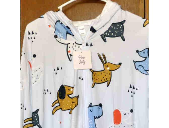 Off-White & Blue Dogs Hooded Zip-Up One-Piece Pajama - XL - by PixieLady