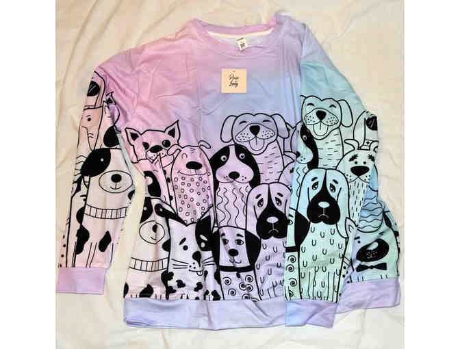 Black & Lavender/Blue Rainbow Dogs Crewneck Sweatshirt - Size XL
