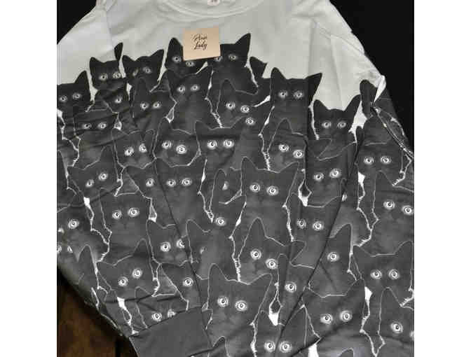 White & Black Cats Lightweight Crewneck Sweatshirt - by PixieLady