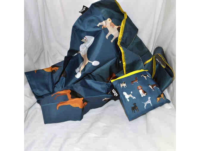 Blue/Green and White Dogs Woof Reusable Shopping Tote - LOQI Brand (2)