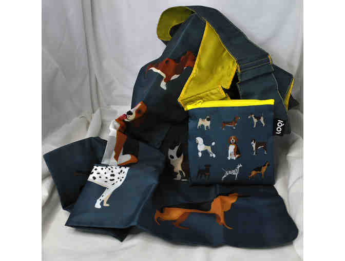 Blue/Green and White Dogs Woof Reusable Shopping Tote - LOQI Brand (2)