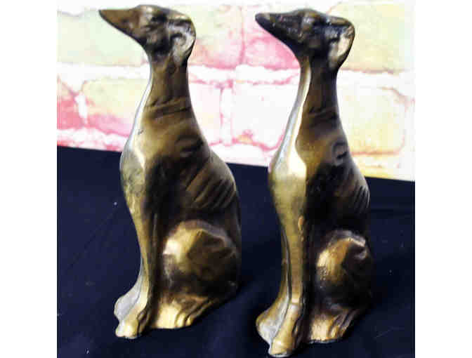 Greyhound/Whippet Sitting Dog Figurines - Bookends/Statue Pair - Brass