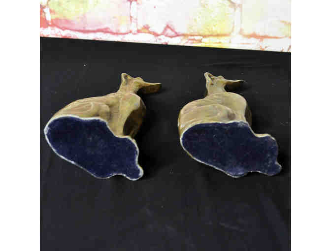Greyhound/Whippet Sitting Dog Figurines - Bookends/Statue Pair - Brass