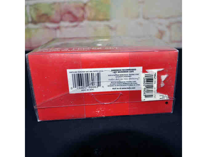 Vintage Santa and Reindeer Salt & Pepper Shakers on Base - 3 Pc - Boston Warehouse