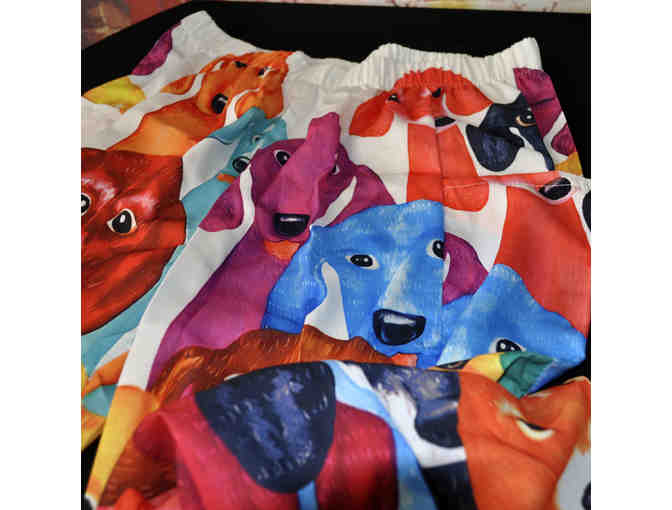 Cartoon Dog Print High Rise Wide Leg Pants, Women's Plus Loose Fit Wide Leg Pants - XL