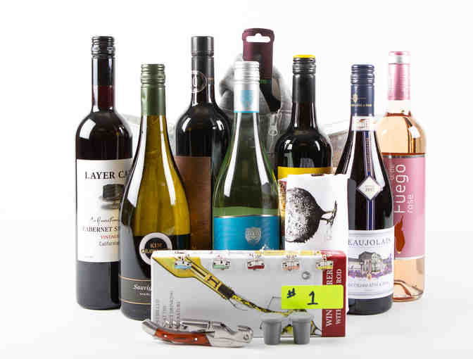 Seven bottle wine basket with wine accessories #1