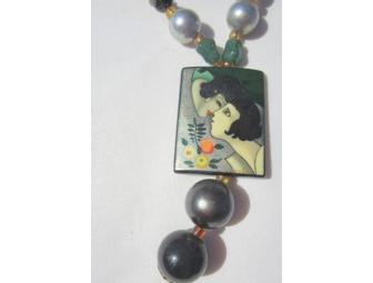 BJN123  AWESOME ONE OF KIND NECKLACE FEATURES MULTI-GEMSTONES AND ART PENDANT!