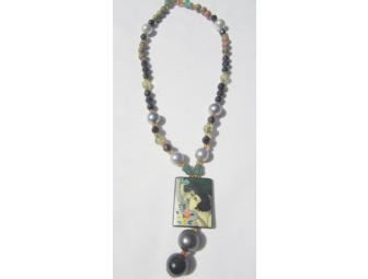 BJN123  AWESOME ONE OF KIND NECKLACE FEATURES MULTI-GEMSTONES AND ART PENDANT!