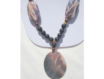BJN 143 CARVED MOTHER OF PEARL PENDANT NECKLACE, ONE OF A KIND!