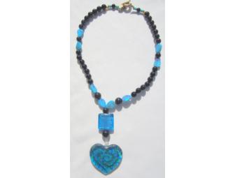 BJN167 HAND CRAFTED, ONE OF A KIND, HEART NECKLACE WITH ONYX BEADS!