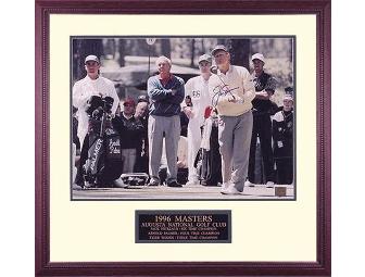 Jack Nicklaus "1996 Masters with Tiger & Arnie" Hand Signed 28x28 Framed Pho - Photo 1