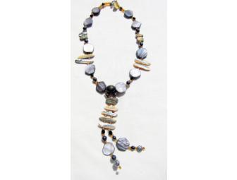 BJN 138 TRULY UNIQUE AND STUNNING MOTHER OF PEARL AND HEMATITE NECKLACE!