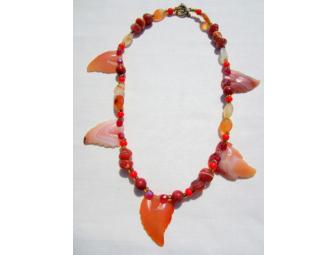 BJN 146 Carved Carnelian Leaves Necklace with Coral Accents!  300 carats of gemstones!