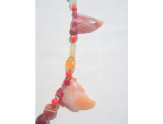 BJN 146 Carved Carnelian Leaves Necklace with Coral Accents!  300 carats of gemstones!