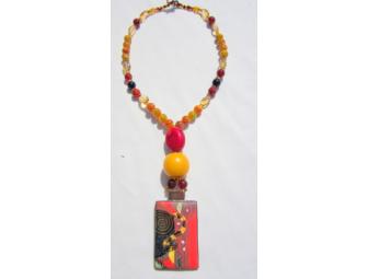 BJN 149 HAND PAINTED ART pendant, Multi Gemstone Necklace:  300 CTTW